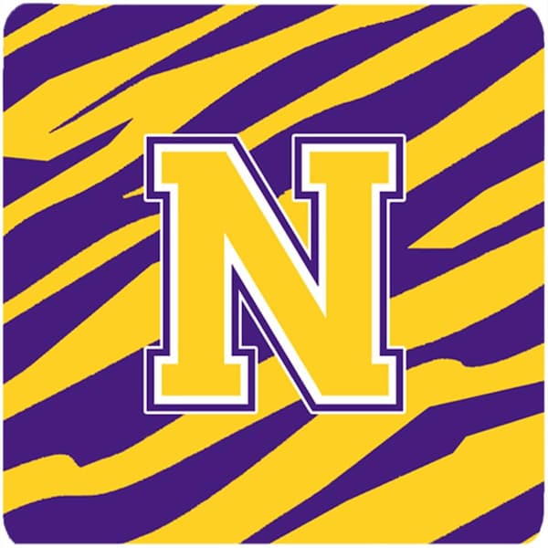 Carolines Treasures Monogram - Initial N Tiger Stripe - Purple Gold Foam Coasters, 4PK - CJ1022-NFC
