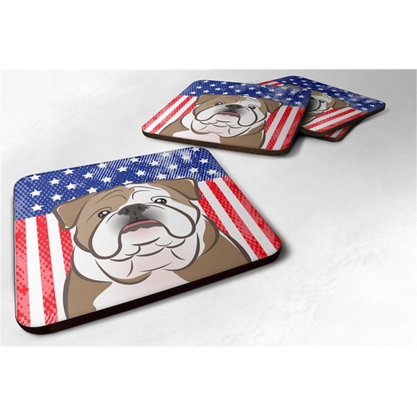Carolines Treasures American Flag and English Bulldog Foam Coaster, Set of 4 - BB2149FC