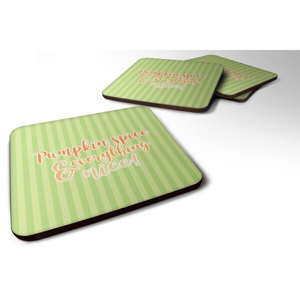 Carolines Treasures Fall Pumpkin Spice Green Stripe Foam Coasters - Set of 4 - BB6922FC