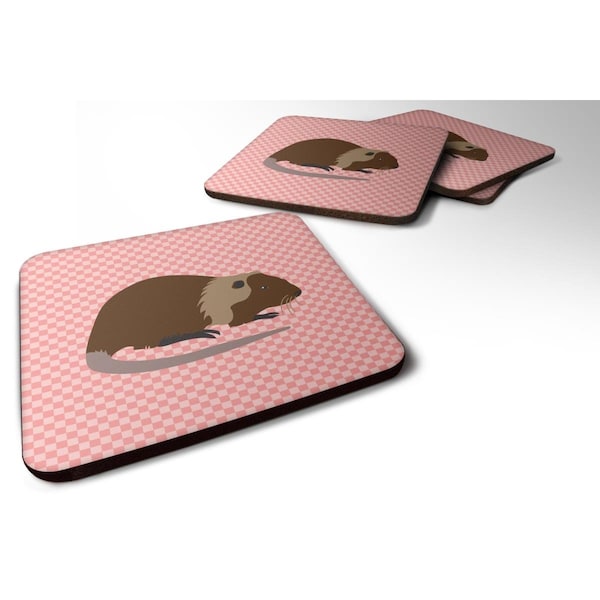 Carolines Treasures Coypu Nutria River Rat Pink Check Foam Coaster, Set of 4 - BB7879FC