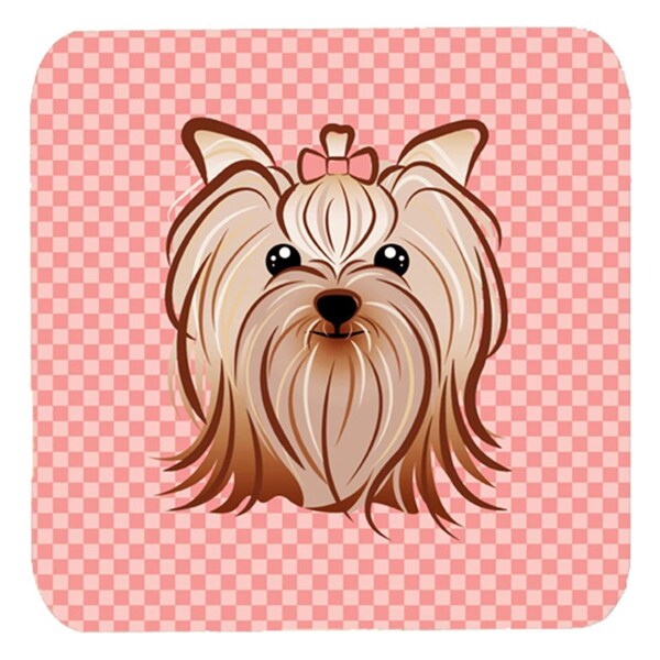 Carolines Treasures Pink Checkered Yorkie And Yorkshire Terrier Foam Coasters Set of 4 - BB1138FC