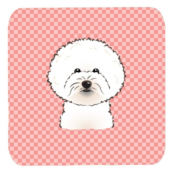 Carolines Treasures 3.5 x 3.5 In. Checkerboard Pink Bichon Frise Foam Coasters- Set of 4 - BB1217FC