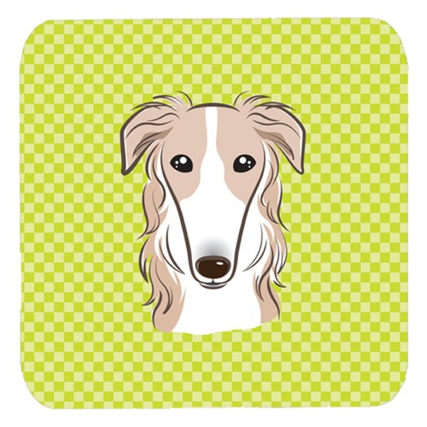 Carolines Treasures 3.5 x 3.5 In. Checkerboard Lime Green Borzoi Foam Coasters- Set of 4 - BB1290FC