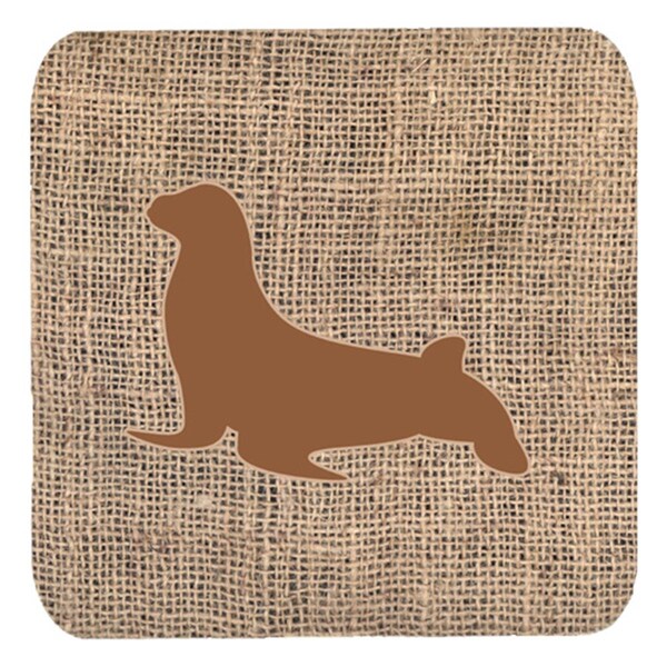 Carolines Treasures Seal Burlap And Brown Foam Coasters- Set of 4 - BB1027-BL-BN-FC