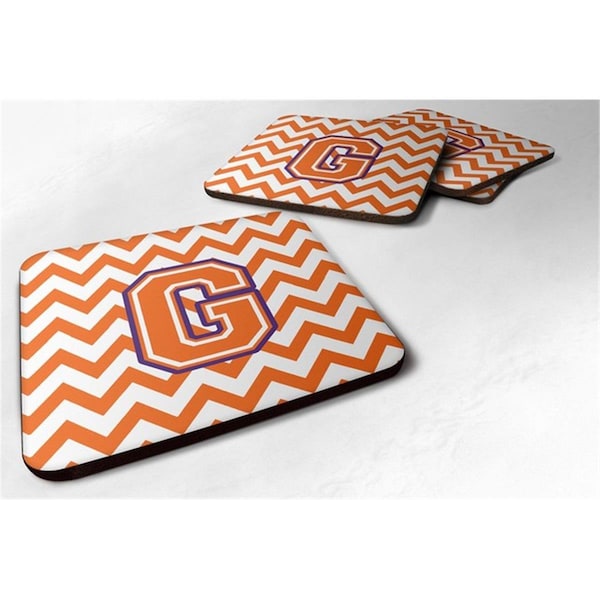 Carolines Treasures Letter G Chevron Orange and Regalia Foam Coaster, Set of 4 - CJ1062-GFC