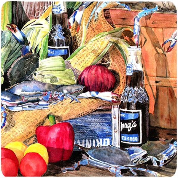 Carolines Treasures Barqs And Crabs Foam Coasters - Set of 4- 3.5 x 3.5 In. - 8538FC