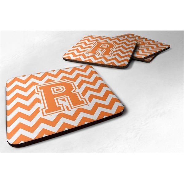 Carolines Treasures Letter R Chevron Orange and White Foam Coaster, Set of 4 - CJ1046-RFC