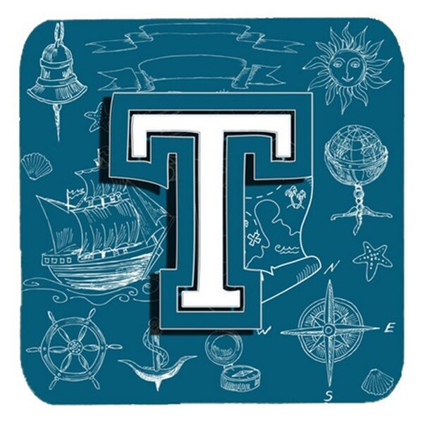 Carolines Treasures Letter T Sea Doodles Initial Alphabet Foam Coasters- Set of 4 - CJ2014-TFC