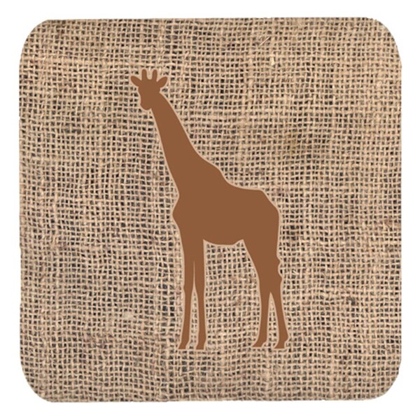 Carolines Treasures Giraffe Burlap And Brown Foam Coasters- Set of 4 - BB1001-BL-BN-FC