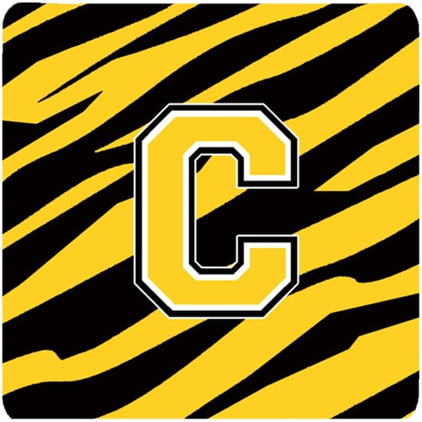 Carolines Treasures Monogram - Tiger Stripe - Black Gold Foam Coasters- Initial Letter C, 3.5 x 3.5 in., 4PK - CJ1026-CFC