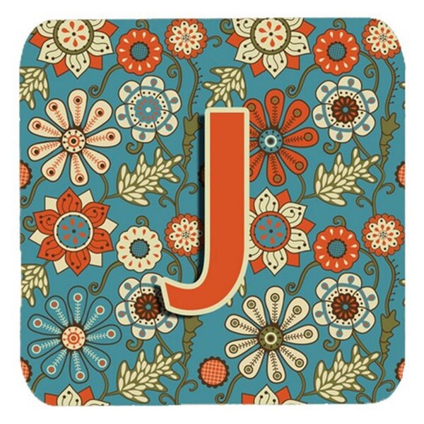 Carolines Treasures Letter J Flowers Retro Blue Foam Coasters- Set of 4 - CJ2012-JFC