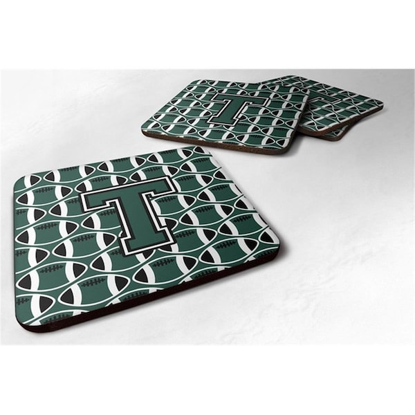 Carolines Treasures Letter T Football Green and White Foam Coaster, Set of 4 - CJ1071-TFC