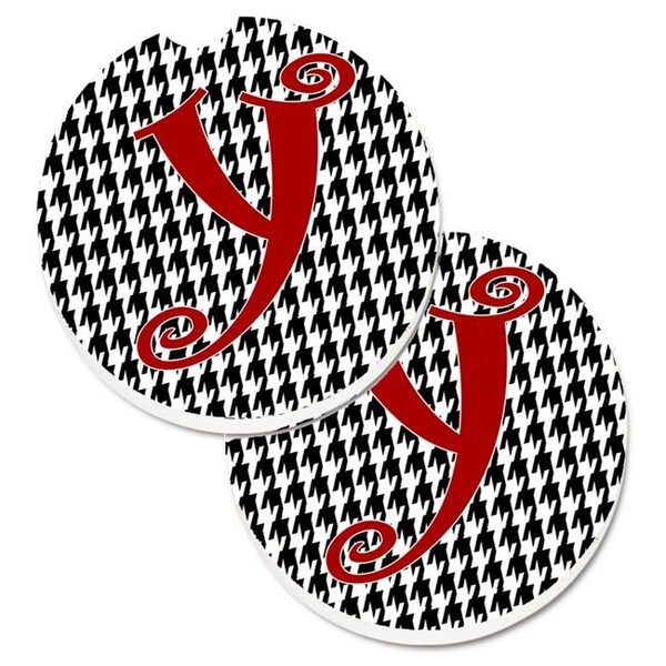 Carolines Treasures Carolines Treasures CJ1035-YCARC Monogram Initial Y Houndstooth Black Set of 2 Cup Holder Car Coaster - CJ1035-YCARC