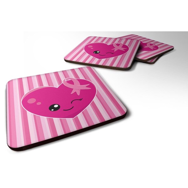 Carolines Treasures Breast Cancer Awareness Ribbon Heart Foam Coasters - Set of 4 - BB6982FC