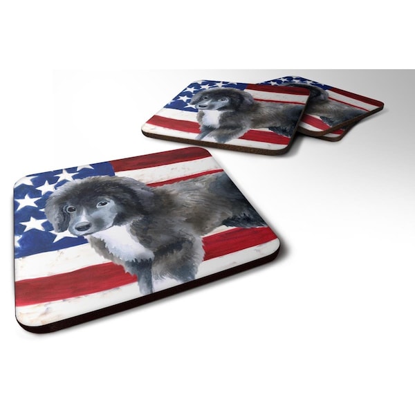 Carolines Treasures Newfoundland Puppy Patriotic Foam Coaster, 3.5 x 3.5 in. - Set of 4 - BB9699FC