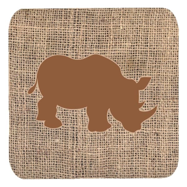 Carolines Treasures Rhinoceros Burlap And Brown Foam Coasters- Set of 4 - BB1006-BL-BN-FC