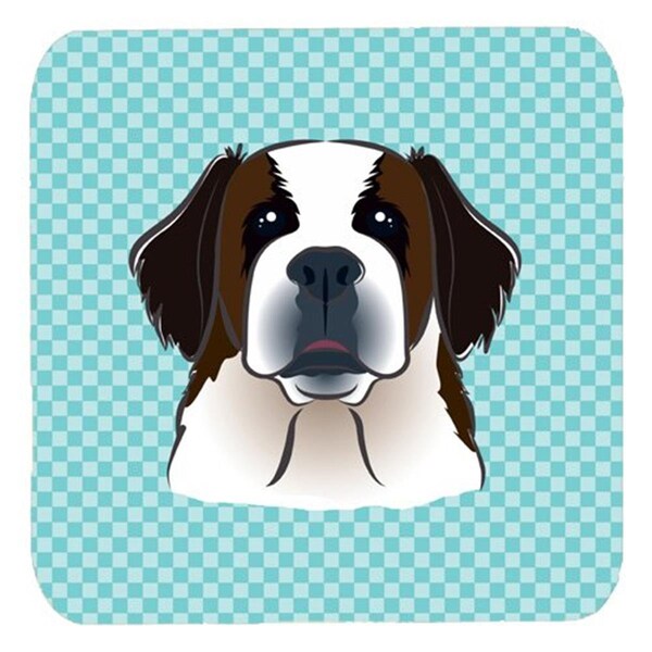 Carolines Treasures 3.5 x 3.5 In. Checkerboard Blue Saint Bernard Foam Coasters- Set of 4 - BB1184FC