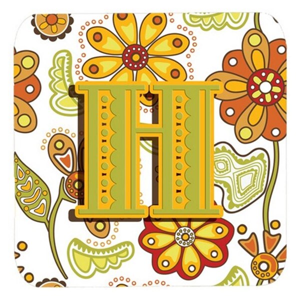 Carolines Treasures Letter H Floral Mustard And Green Foam Coasters- Set of 4 - CJ2003-HFC