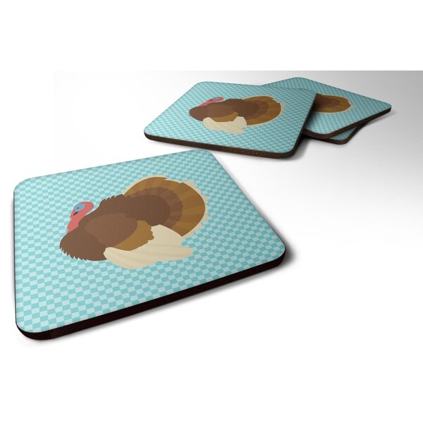 Carolines Treasures French Turkey Dindon Blue Check Foam Coaster, Set of 4 - BB8164FC