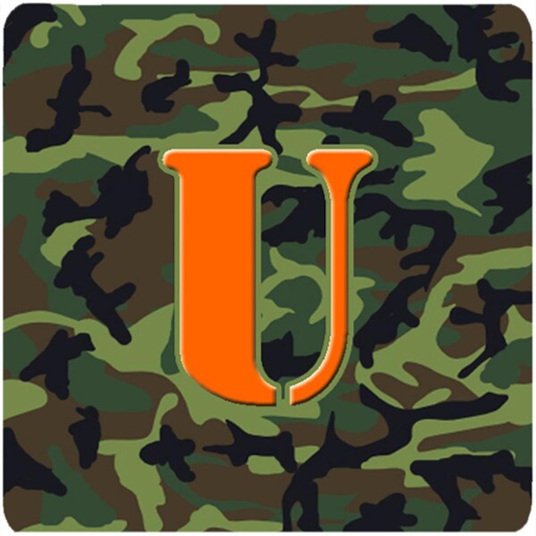 Carolines Treasures Monogram - Camo Green Foam Coasters- Initial Letter U, 3.5 x 3.5 in., 4PK - CJ1030-UFC