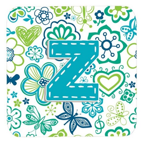 Carolines Treasures Letter Z Flowers And Butterflies Teal Blue Foam Coasters- Set of 4 - CJ2006-ZFC