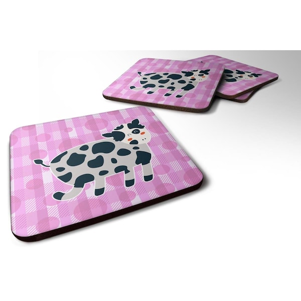 Carolines Treasures Cow on Pink Polkadots Foam Coasters - Set of 4 - BB7162FC
