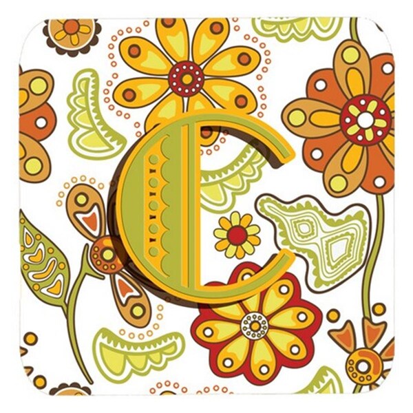 Carolines Treasures Letter C Floral Mustard And Green Foam Coasters- Set of 4 - CJ2003-CFC