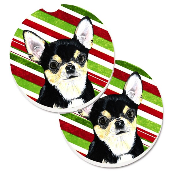 Carolines Treasures Chihuahua Candy Cane Holiday Christmas Cup Holder Car Coaster, 2PK - SC9359CARC