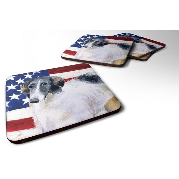 Carolines Treasures Borzoi Patriotic Foam Coaster, 3.5 x 3.5 in. - Set of 4 - BB9672FC
