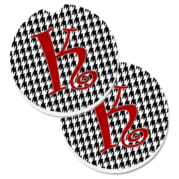 Carolines Treasures Monogram Initial K Houndstooth Black Cup Holder Car Coaster, 2PK - CJ1035-KCARC