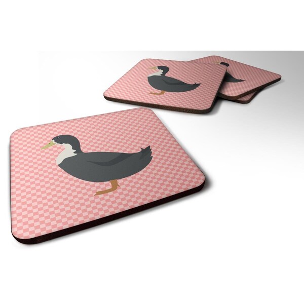 Carolines Treasures Blue Swedish Duck Pink Check Foam Coaster, Set of 4 - BB7862FC