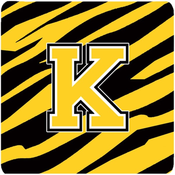 Carolines Treasures Monogram - Tiger Stripe - Black Gold Foam Coasters- Initial Letter K, 3.5 x 3.5 in., 4PK - CJ1026-KFC