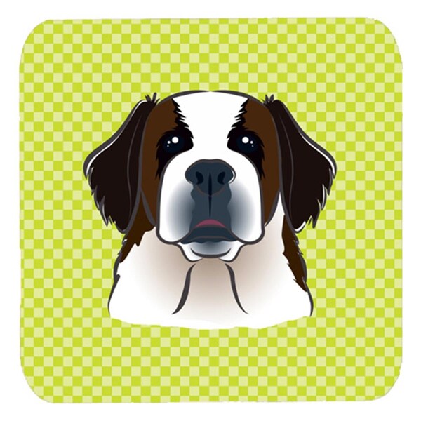 Carolines Treasures 3.5 x 3.5 In. Checkerboard Lime Green Saint Bernard Foam Coasters, 4PK - BB1308FC