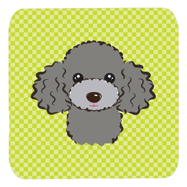 Carolines Treasures 3.5 x 3.5 In. Checkerboard Lime Green Silver Gray Poodle Foam Coasters, 4PK - BB1321FC