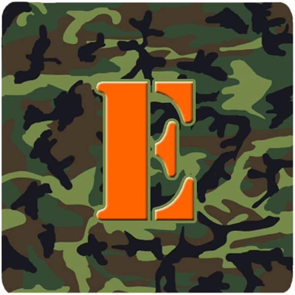 Carolines Treasures Monogram - Camo Green Foam Coasters- Initial Letter E, 3.5 x 3.5 in., 4PK - CJ1030-EFC