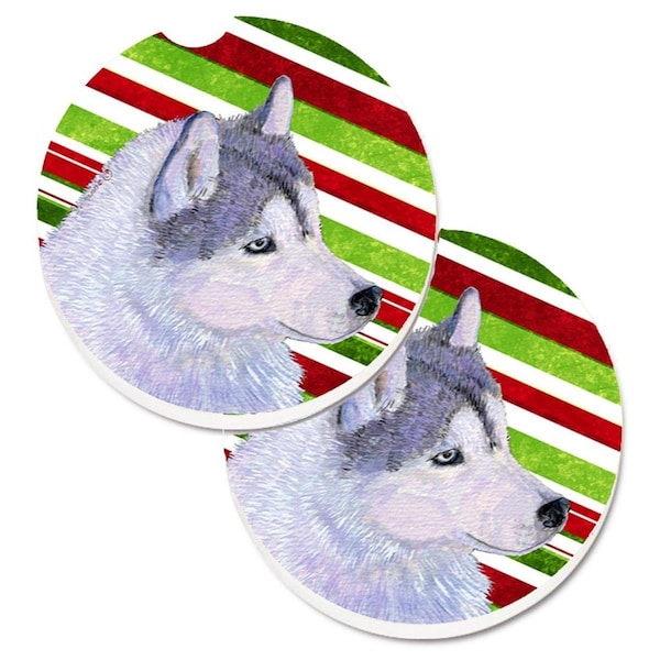 Carolines Treasures Siberian Husky Candy Cane Holiday Christmas Cup Holder Car Coaster, 2PK - SS4533CARC