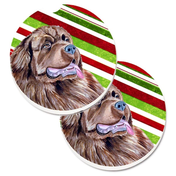 Carolines Treasures Newfoundland Candy Cane Holiday Christmas Cup Holder Car Coaster, 2PK - LH9219CARC