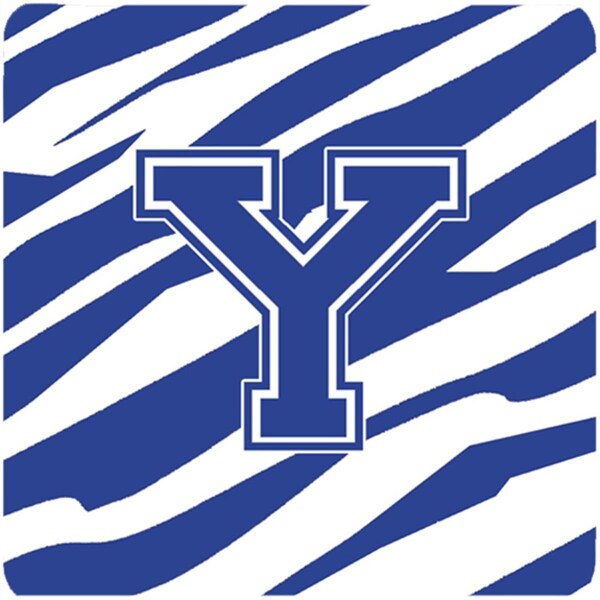 Carolines Treasures Monogram - Tiger Stripe Blue and White Foam Coasters Initial Letter Y, 4PK - CJ1034-YFC