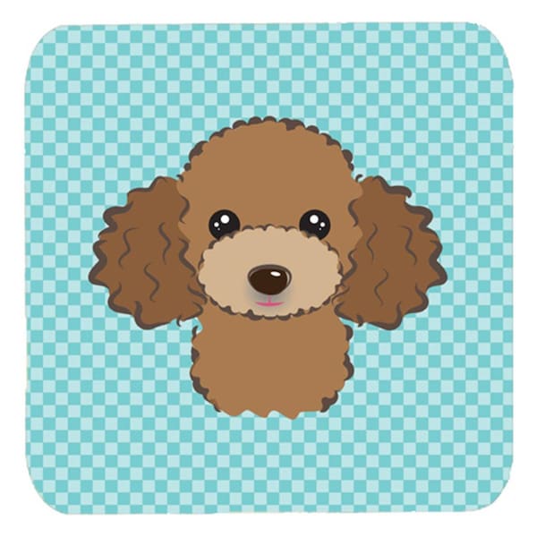 Carolines Treasures 3.5 x 3.5 In. Checkerboard Blue Chocolate Brown Poodle Foam Coasters, 4PK - BB1194FC