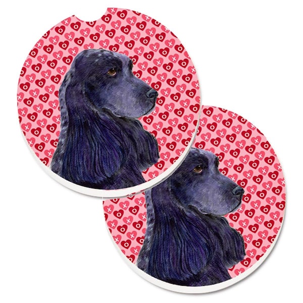 Carolines Treasures Black Cocker Spaniel Hearts Love Valentines Day Cup Holder Car Coaster, 2PK - SS4471CARC