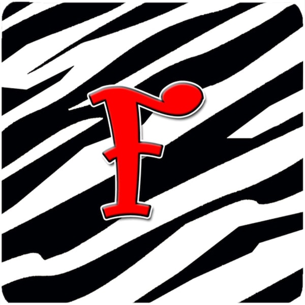 Carolines Treasures Monogram - Zebra Red Foam Coasters- Initial Letter F, 3.5 x 3.5 in., 4PK - CJ1024-FFC