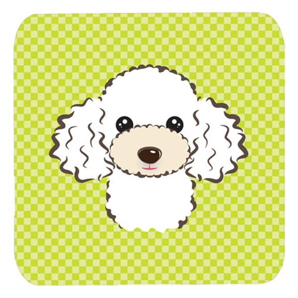 Carolines Treasures 3.5 x 3.5 In. Checkerboard Lime Green White Poodle Foam Coasters, 4PK - BB1319FC