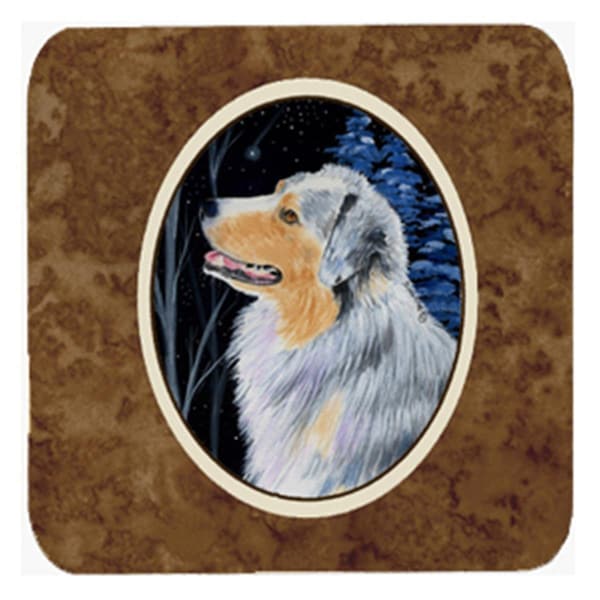 Carolines Treasures Starry Night Australian Shepherd Foam Coasters- 3.5 x 3.5 In., 4PK - SS8382FC