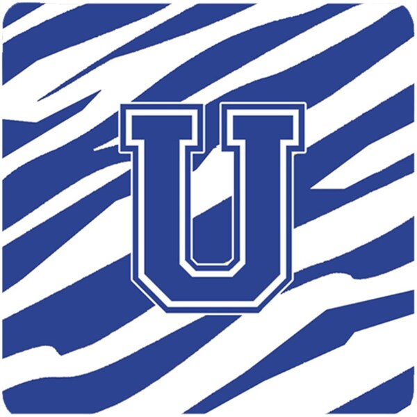 Carolines Treasures Monogram - Tiger Stripe Blue and White Foam Coasters Initial Letter U, 4PK - CJ1034-UFC