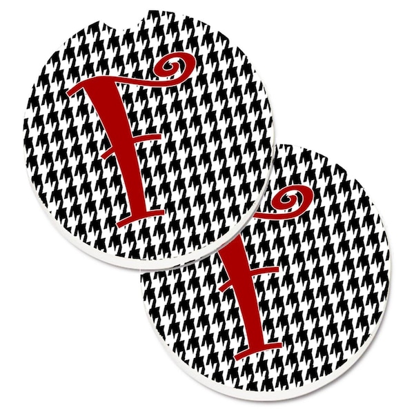 Carolines Treasures Monogram Initial F Houndstooth Black Cup Holder Car Coaster, 2PK - CJ1035-FCARC