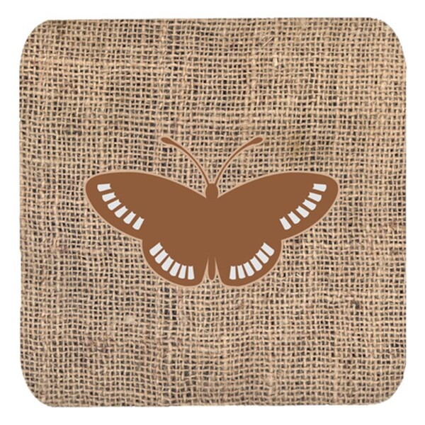 Carolines Treasures Butterfly Burlap And Brown Foam Coasters- Set of 4 - BB1031-BL-BN-FC