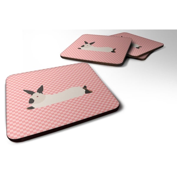 Carolines Treasures California White Rabbit Pink Check Foam Coaster, Set of 4 - BB7967FC