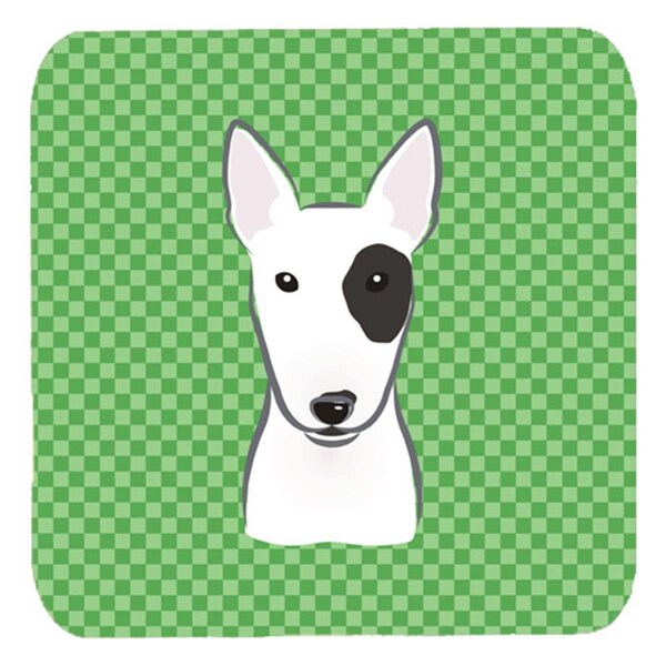Carolines Treasures Green Checkered Bull Terrier Foam Coasters Set of 4 - BB1132FC
