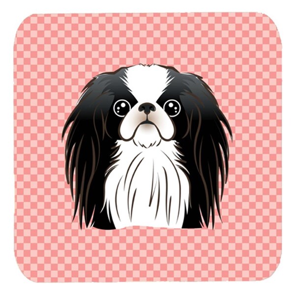 Carolines Treasures 3.5 x 3.5 In. Checkerboard Pink Japanese Chin Foam Coasters- Set of 4 - BB1230FC