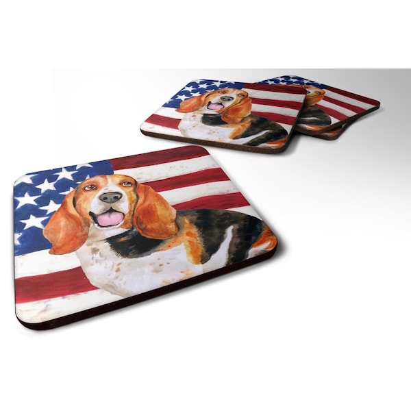 Carolines Treasures Basset Hound Patriotic Foam Coaster, 3.5 x 3.5 in. - Set of 4 - BB9704FC